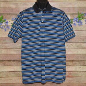 GPA Tour Mens XL Blue & Black Striped Golf Polo Shirt Short Sleeve Preppy